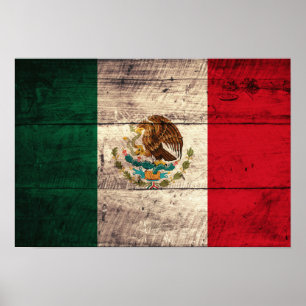 Poster Ancien drapeau mexicain en bois