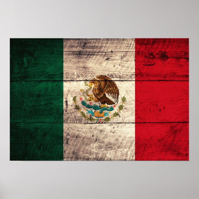 Poster Ancien drapeau mexicain en bois (Devant)