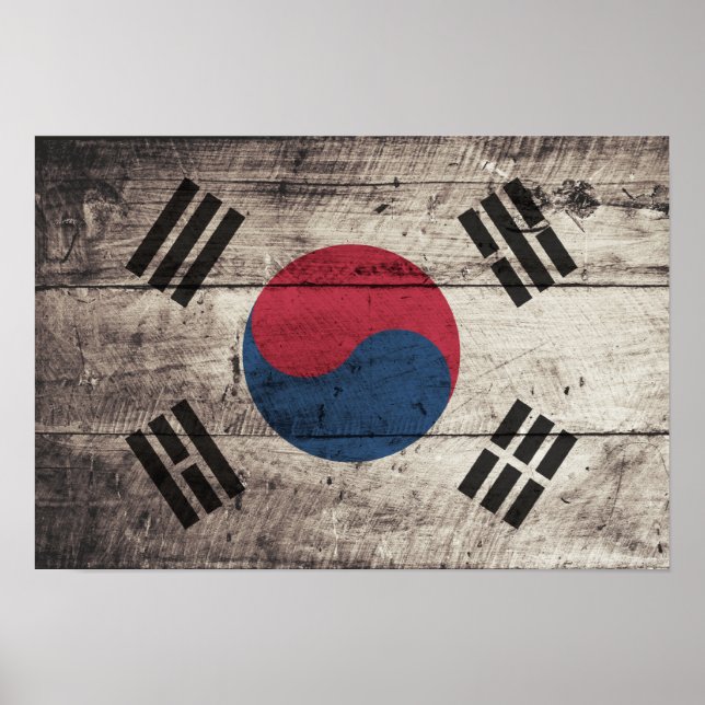 Poster Ancien drapeau sud-coréen en bois (Devant)