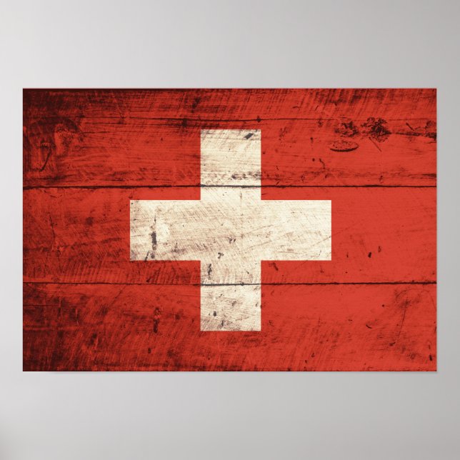 Poster Ancien drapeau suisse en bois (Devant)