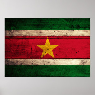Poster Ancien drapeau surinamais en bois