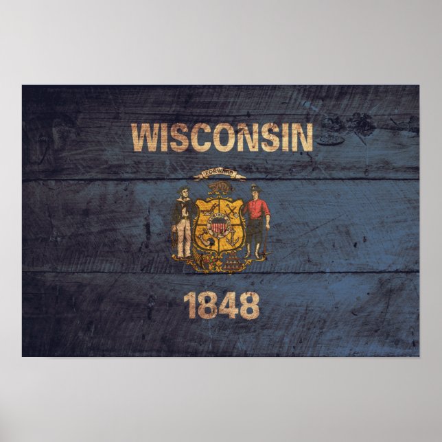 Poster Ancien drapeau Wisconsin en bois (Devant)