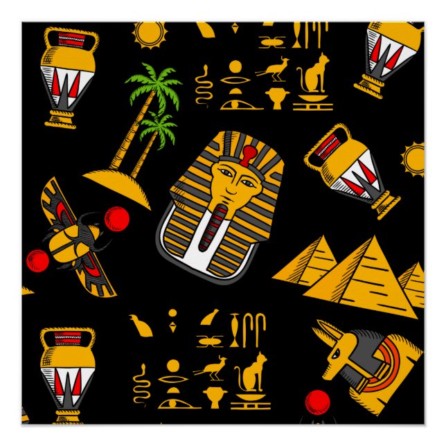 Poster Ancien Motif égyptien Hiéroglyphique Arrière - pla (Devant)