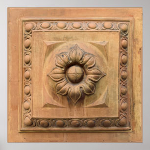 Poster Ancien plaque florale italienne en terre cuite, tu