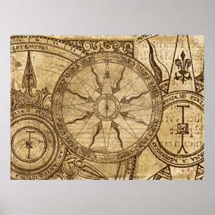 Poster Ancien Rose Compass