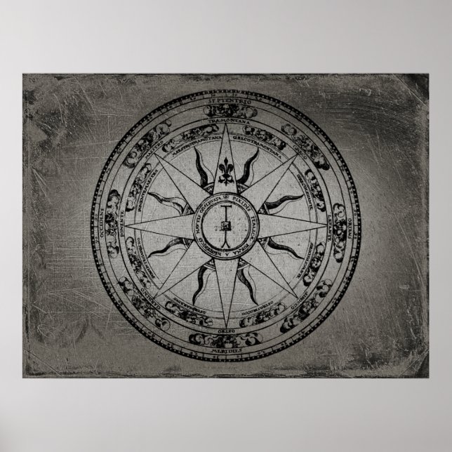 Poster Ancien Rose de boussole (B&W) (Devant)