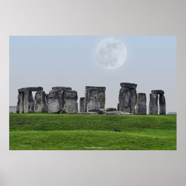 Poster Ancien site de Stonehenge Stones debout & Lune (Devant)