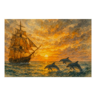 Poster Ancien Sunset de navire