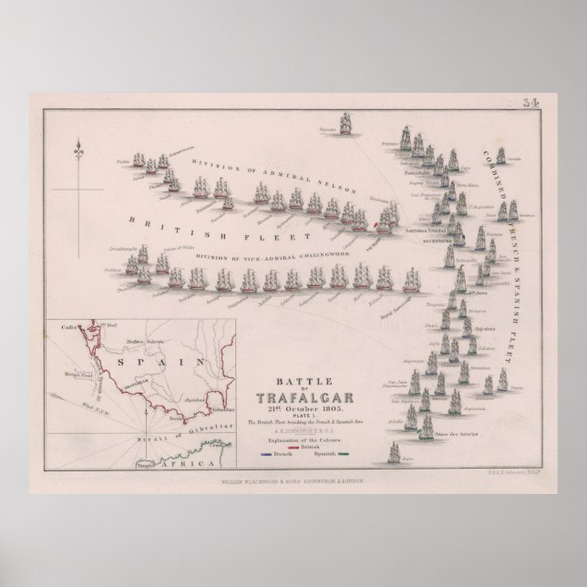 Poster Ancienne bataille de Trafalgar Map (1902) (Devant)