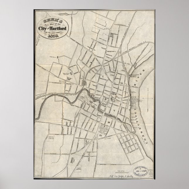 Poster Ancienne carte de Hartford, Connecticut (1859) (Devant)