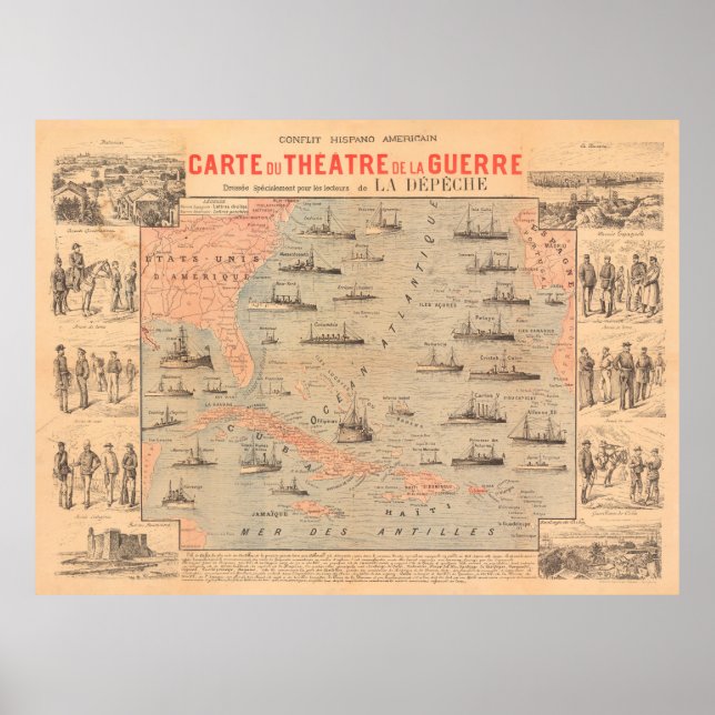 Poster Ancienne carte de la guerre espagnole américaine ( (Devant)