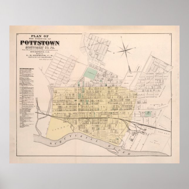 Poster Ancienne carte de l'AP de Pottstown (1871) (Devant)