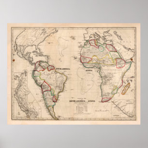 Poster Ancienne carte de l'océan Atlantique (1849) Cha na