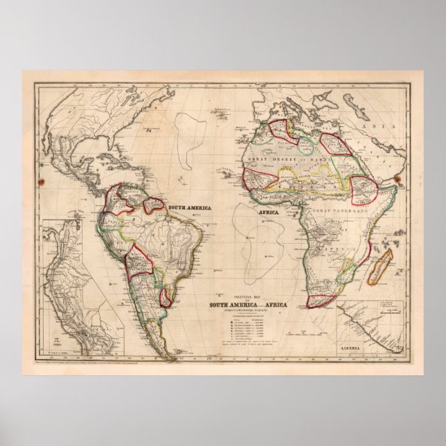 Poster Ancienne carte de l'océan Atlantique (1849) Cha na (Devant)