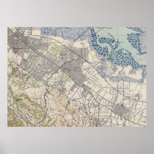 Poster Ancienne carte de Palo Alto & Silicon Valley CA (1