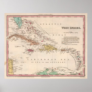 Poster Ancienne carte des Caraïbes (1834) Atlas des Antil