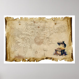 Poster Ancienne carte des trésors de pirates