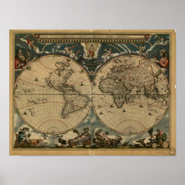 Poster Ancienne carte du monde - 1664
