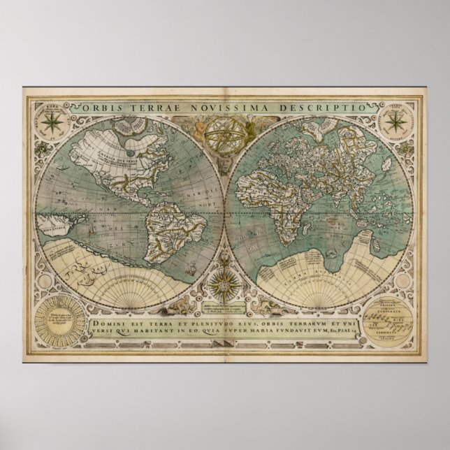 Poster Ancienne carte du monde 1700 (Devant)