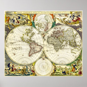 Poster Ancienne carte du monde par Nicolaes Visscher