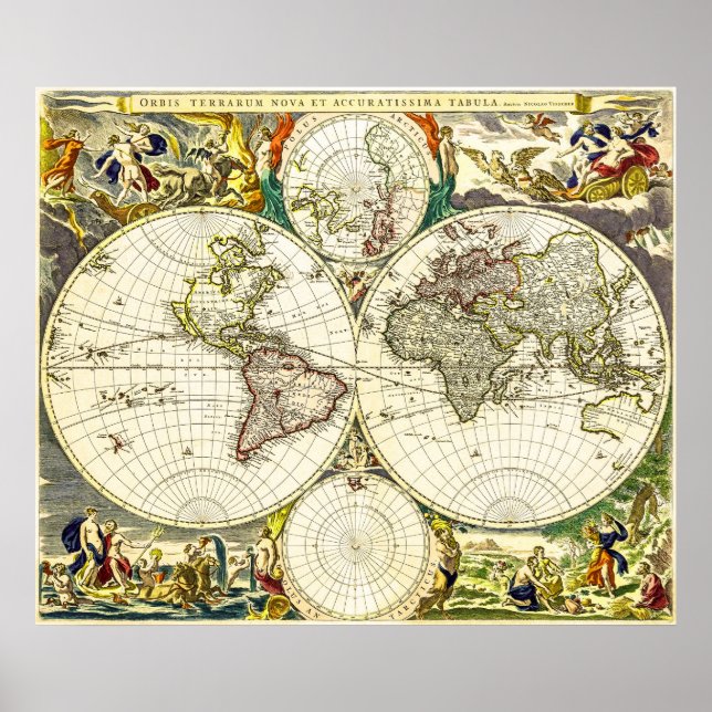 Poster Ancienne carte du monde par Nicolaes Visscher (Devant)