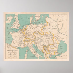 Poster Ancienne carte européenne (1913) Continent europée