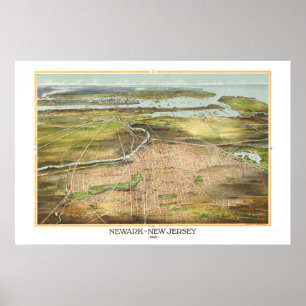 Poster Ancienne carte Extraordinaire de Newark, New Jerse