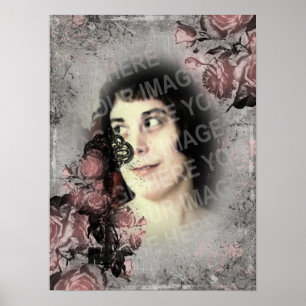 Poster Ancienne Clé et Roses Photo Personnalisée