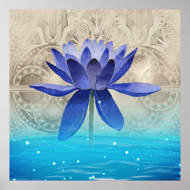 Poster Ancienne Egypte Styled Magic Blue Lotus Flower (Devant)