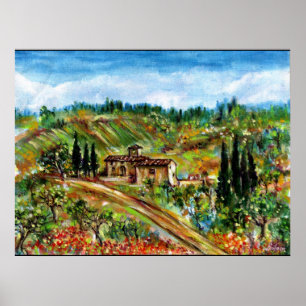 POSTER ANCIENNE FERME DANS LE PAYSAGE TOSCANE