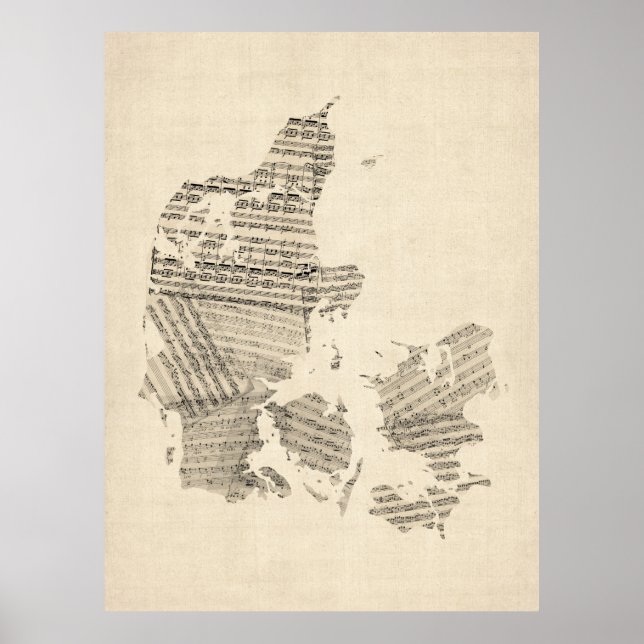 Poster Ancienne feuille de musique Carte du Danemark (Devant)