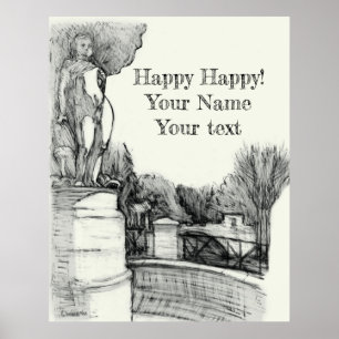 Poster Ancienne fontaine dans le parc avec sculpture de g