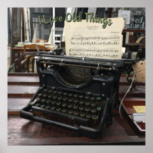 Poster Ancienne machine à écrire et feuille de musique