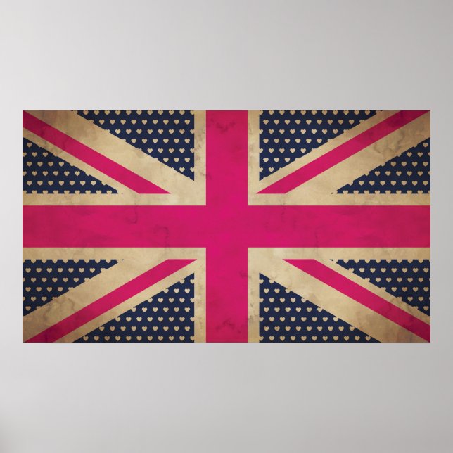 Poster Ancienne Union Jack en rose Poster/Imprimer (Devant)