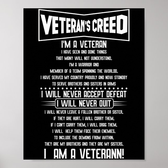 Poster Anciens Combattants credo Je suis un vétéran de l' (Devant)