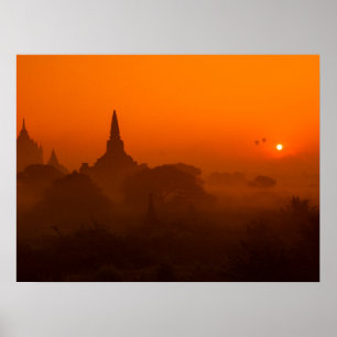 Poster Anciens Temples coucher de soleil brun à air chaud