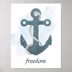 Poster Ancre Bleu Blanc Thème Marin Océanique