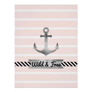 Poster Ancre d'aquarelle couleur rose marine personnalisé