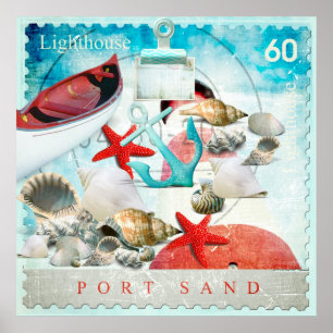 Poster Ancre de coquillages nautiques Starfish Beach Thèm