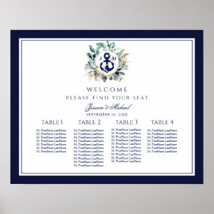 Poster Ancre de couronne Monogramme Mariage petit siège