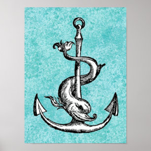 Poster Ancre et dauphin - Festina Lente