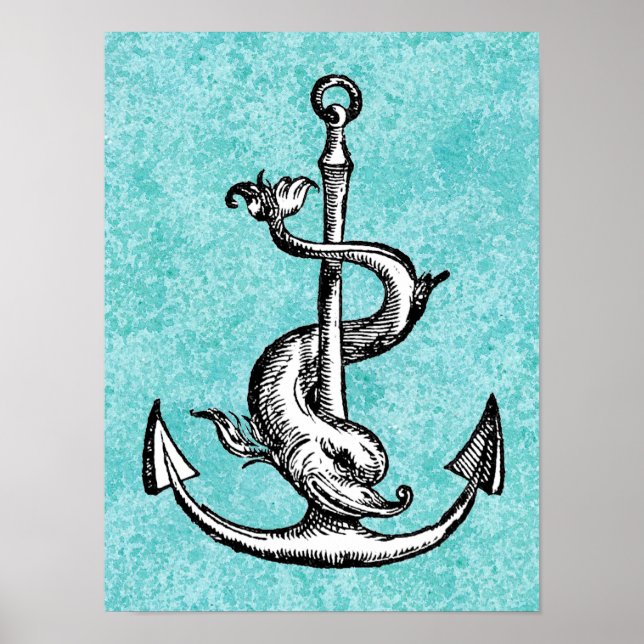 Poster Ancre et dauphin - Festina Lente (Devant)