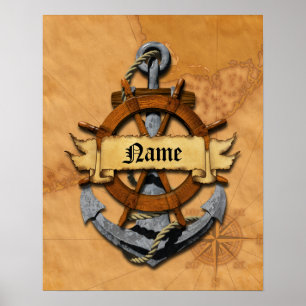 Poster Ancre et roue nautiques personnalisées