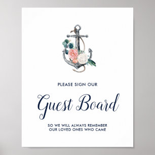 Poster Ancre florale   Signe d'été Notre panneau d'hôtes