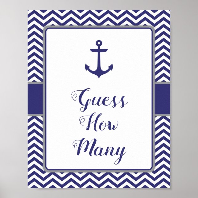 Poster Ancre nautique Baby shower Devinez combien de sign (Devant)