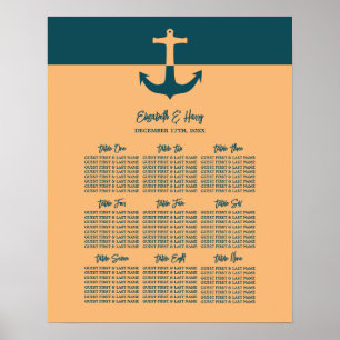 Poster Ancre nautique, Bleu de corail, Carte de siège Mar