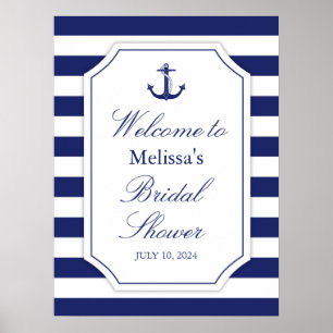 Poster Ancre nautique Bleu Grille Grande Fête des mariées
