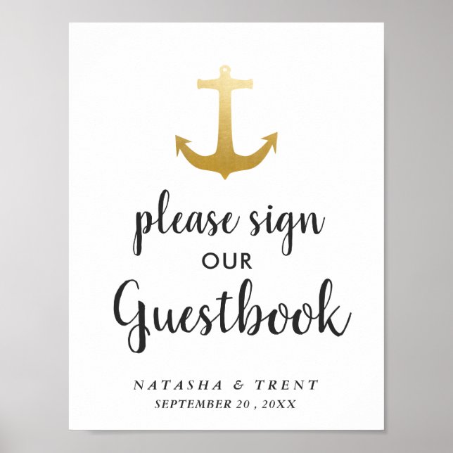 Poster Ancre Nautique Faux Gold Foil | Connexion Mariage (Devant)