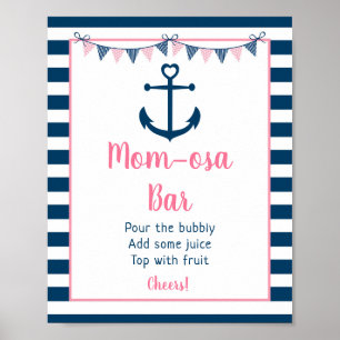 Poster Ancre nautique fille de la Marine rose Mimosa Bar