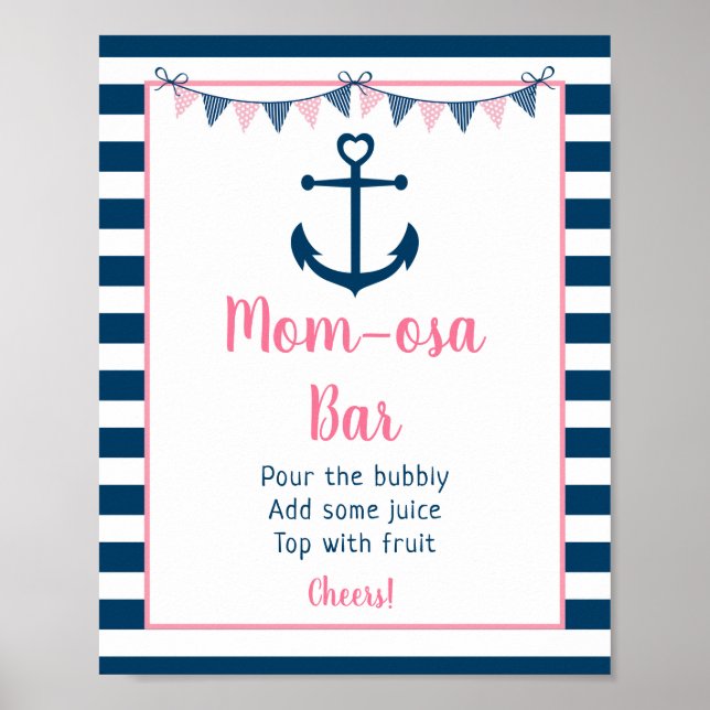 Poster Ancre nautique fille de la Marine rose Mimosa Bar (Devant)